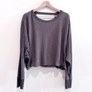 Daily Practice Anthropologie Crop Waffle Knit Wrap Back Top Charcoal Gray Size M